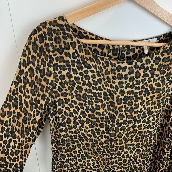 Three Dots Cheetah Animal Print 3/4 Sleeve Boat Neck Sheath Dress sz Small - Picture 2 of 9